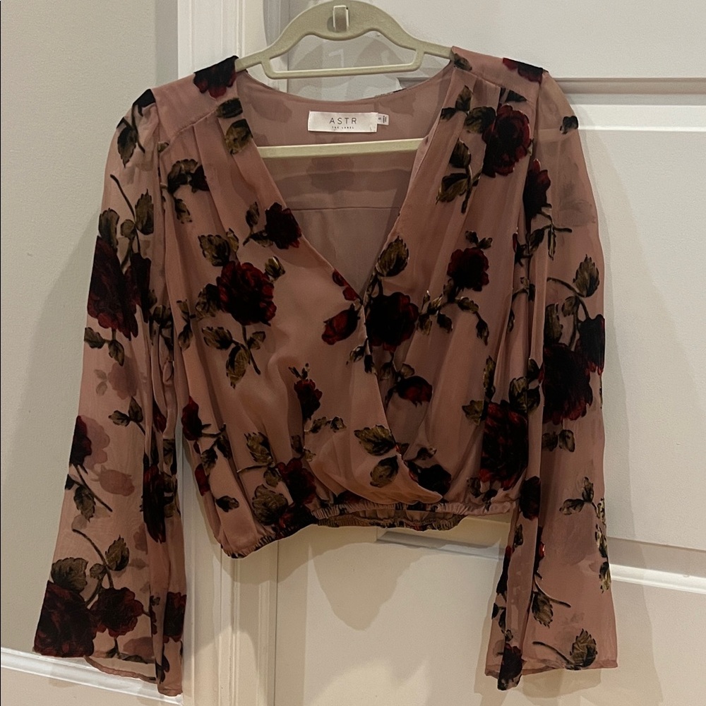 ASTR Women's Sheer Floral Blouse - Pink and Red